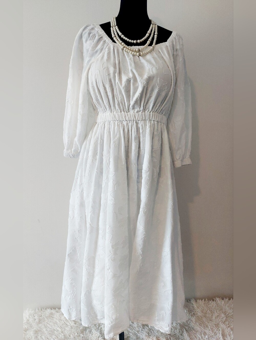 Nordstrom White Smocked Peasant Maxi Dress M